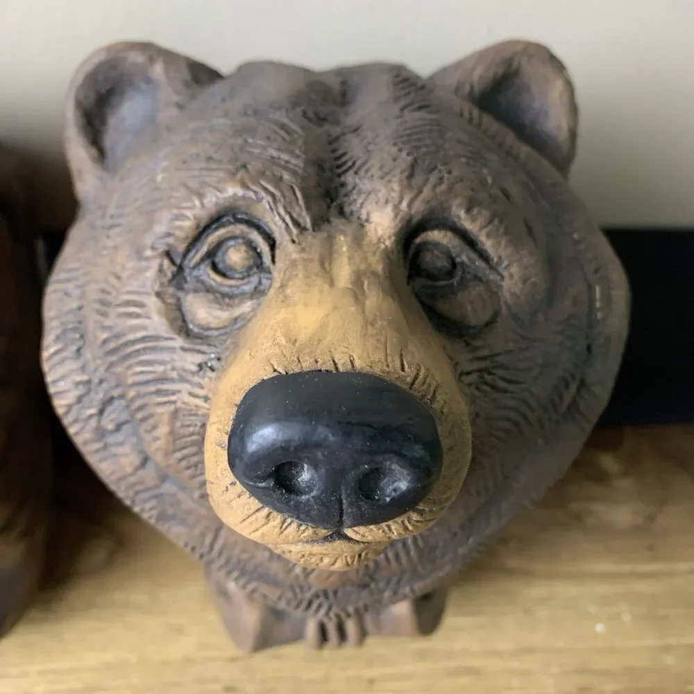 2001 Telle M Stein 2 Brown Bear Drapery Bracket Curtin Rod Holder Folk Art Decor